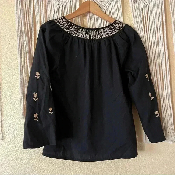 Anthropologie black brown embroidered blouse top size 6 - Picture 5 of 6